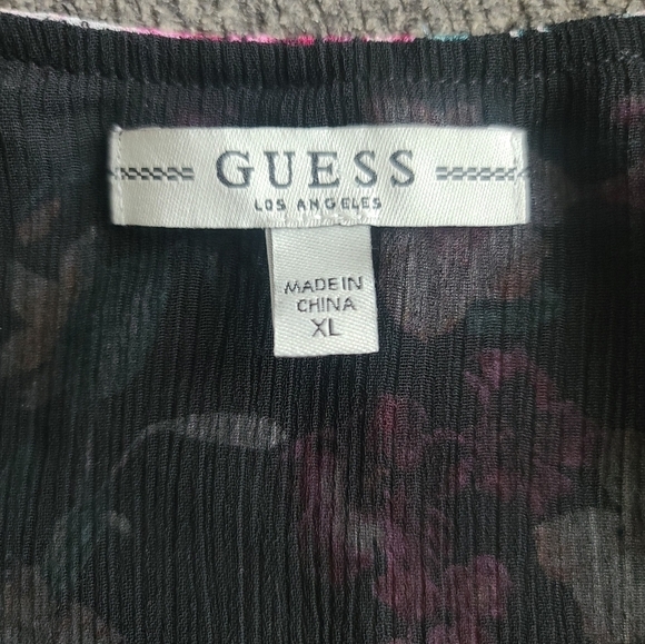 Guess Wrap Style Boho Floral Blouse Top Statement Sleeves Spring Summer Sheer - Picture 13 of 13